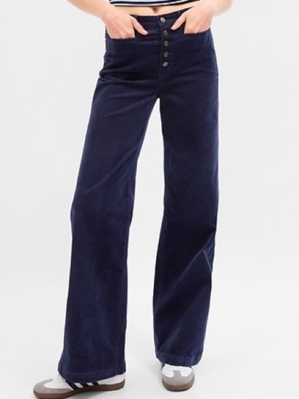 Gap High Stride Wide Leg Corduroy Pants Navy Size 32 Preppy Classic